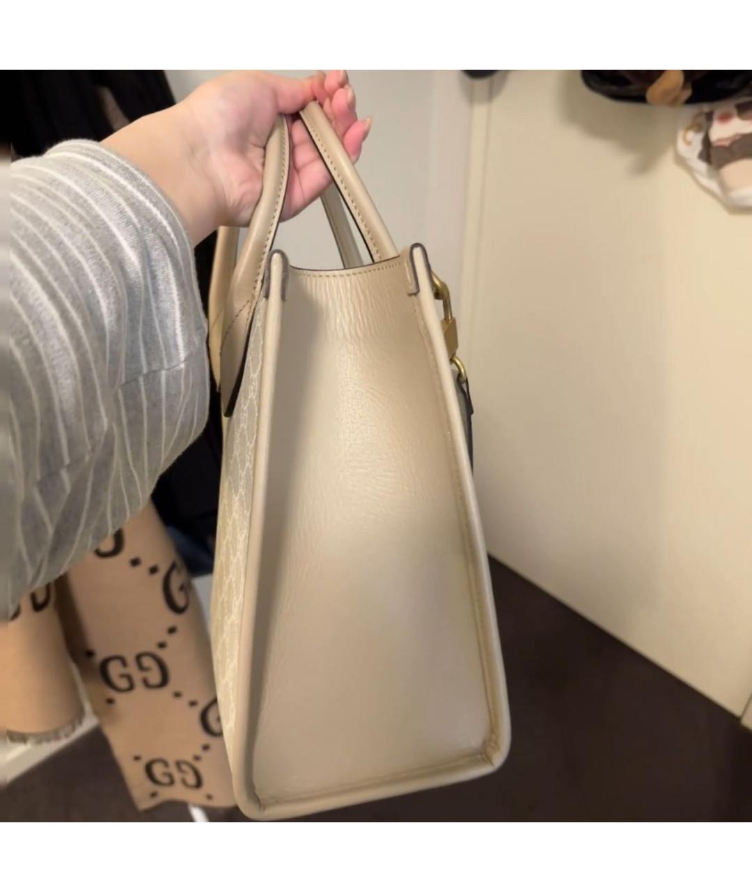 GUCCI Бежевая кожаная сумка тоут, фото 4
