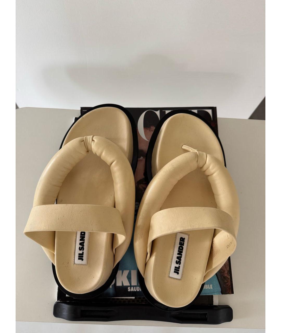 JIL SANDER Бежевые кожаные шлепанцы, фото 6