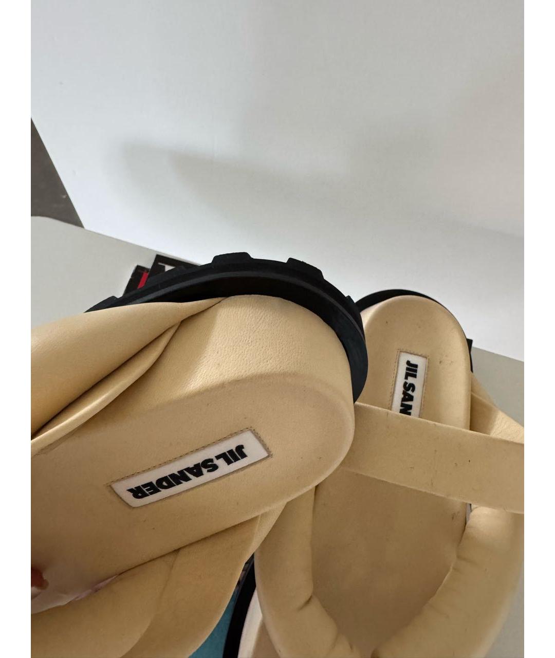 JIL SANDER Бежевые кожаные шлепанцы, фото 4