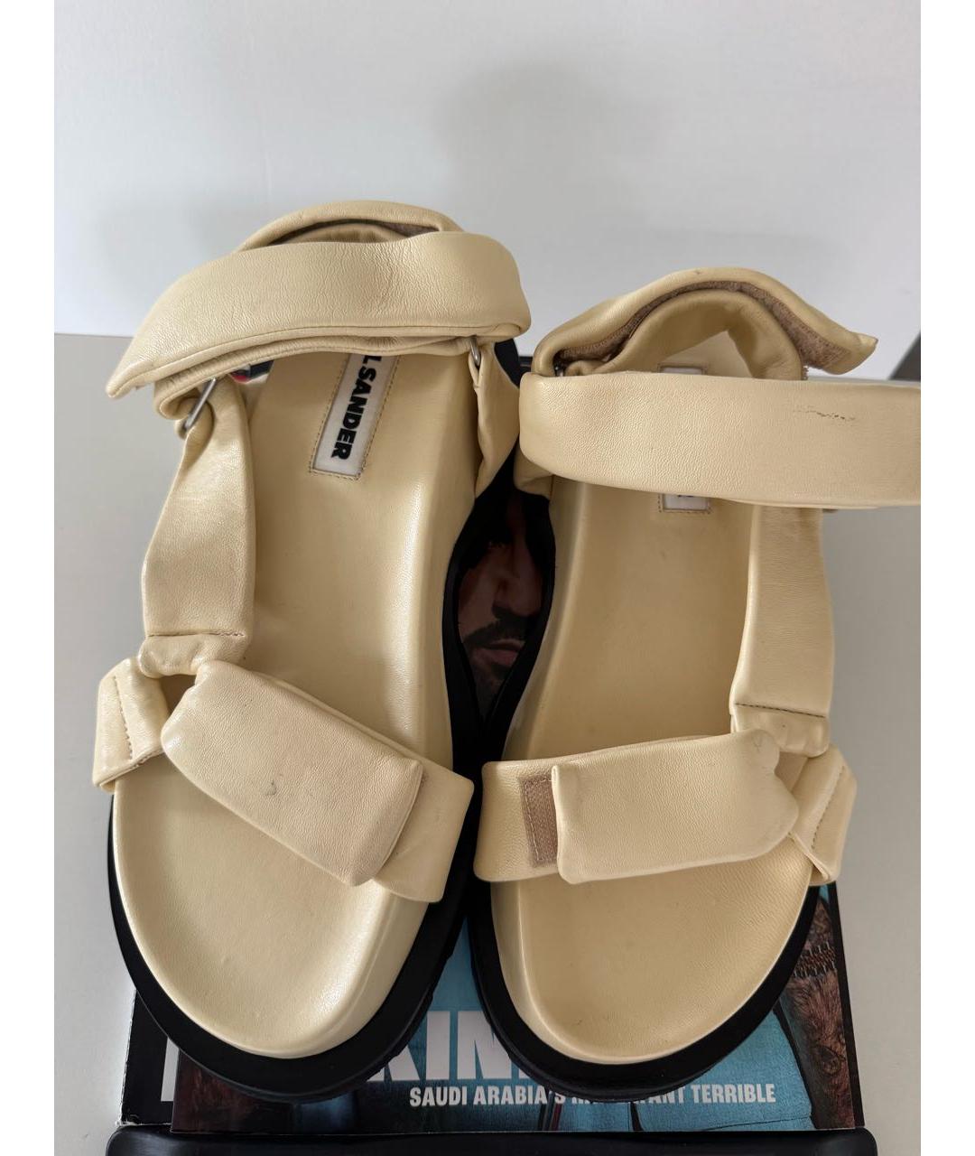 JIL SANDER Бежевые кожаные сандалии, фото 4