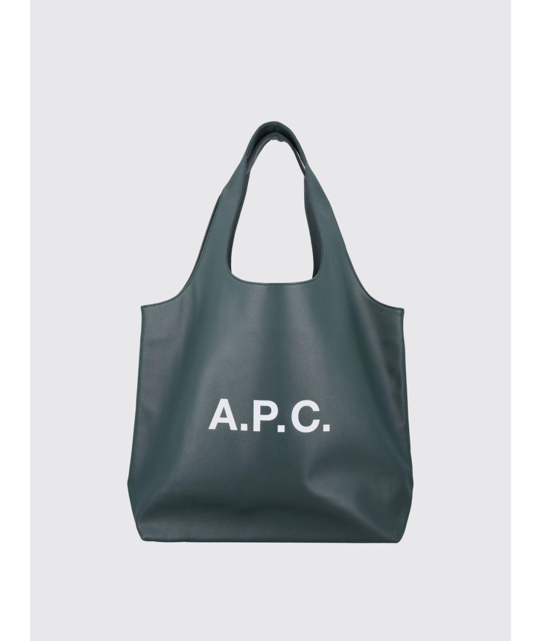 A.P.C. Зеленая сумка тоут из лакированной кожи, фото 4