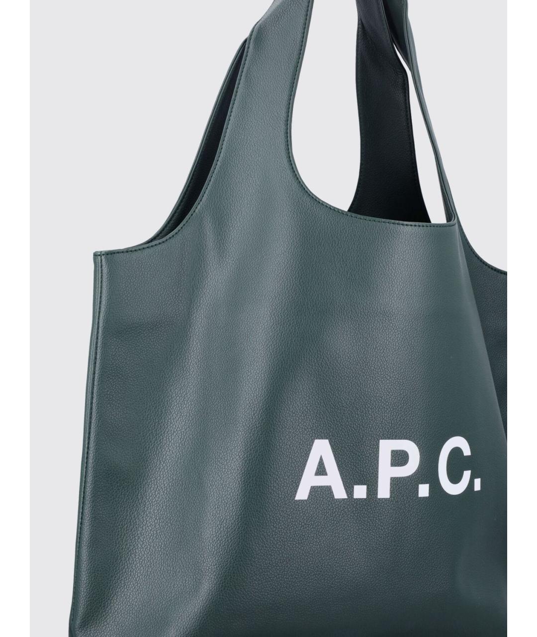A.P.C. Зеленая сумка тоут из лакированной кожи, фото 3