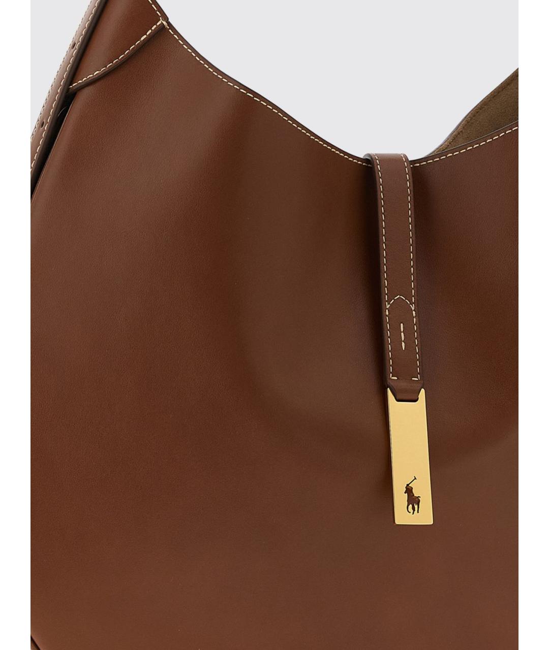 POLO RALPH LAUREN Коричневая кожаная сумка через плечо, фото 3