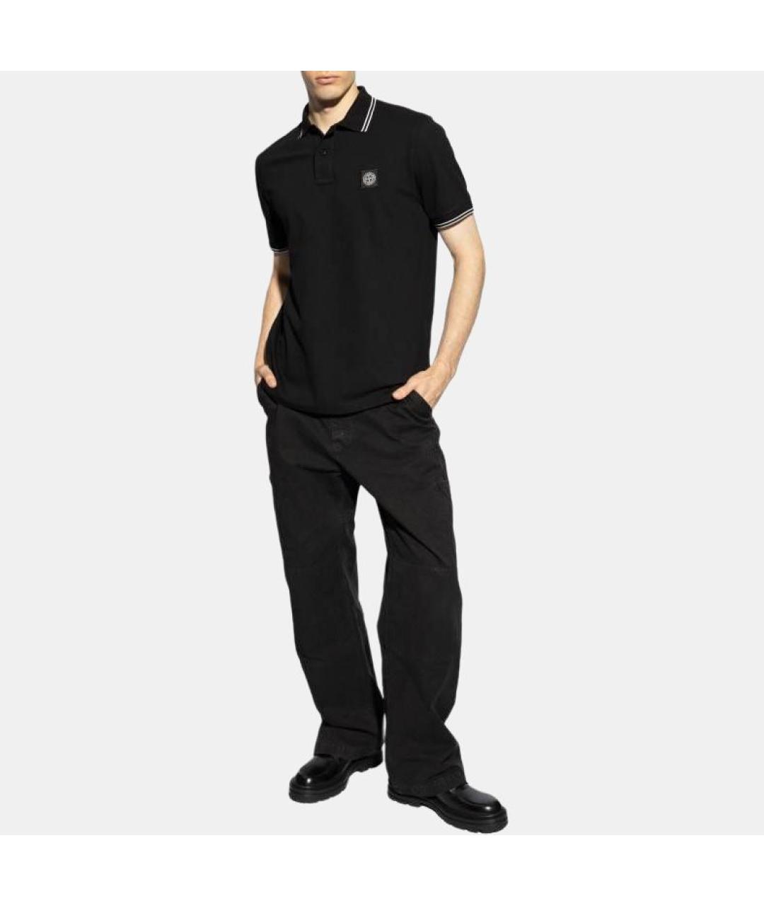 STONE ISLAND Черное поло с коротким рукавом, фото 2
