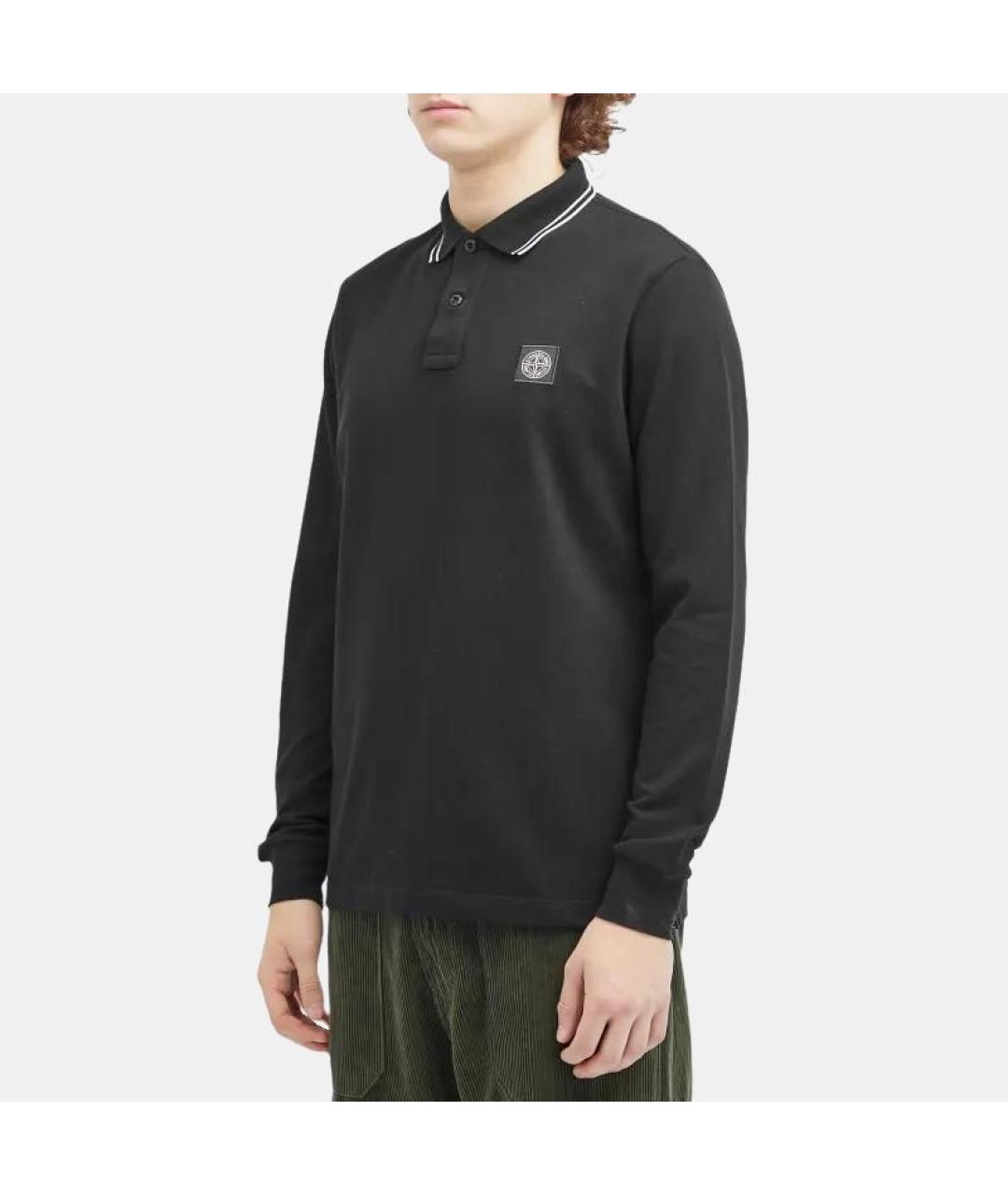 STONE ISLAND Черное поло с длинным рукавом, фото 2