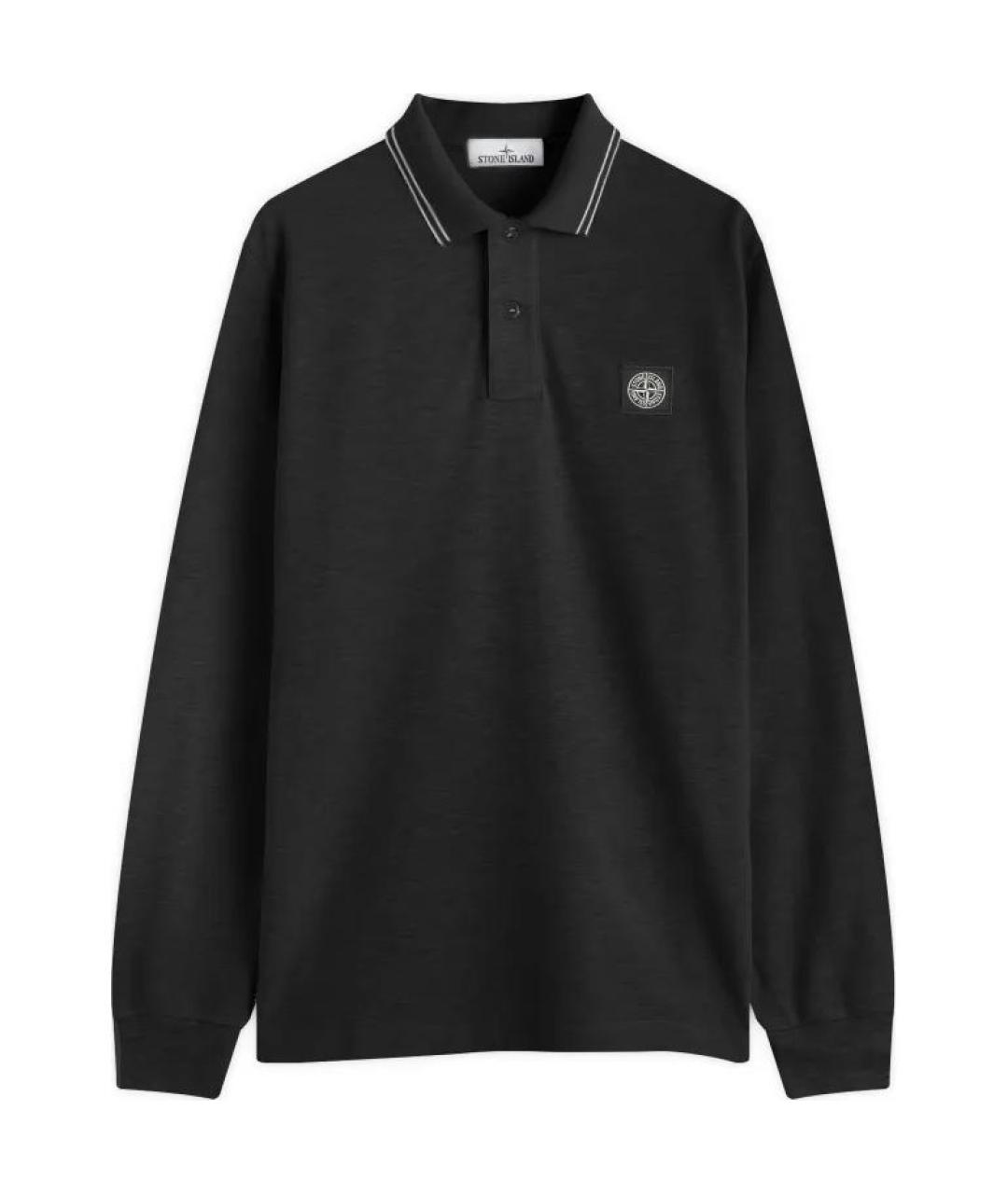 STONE ISLAND Черное поло с длинным рукавом, фото 1