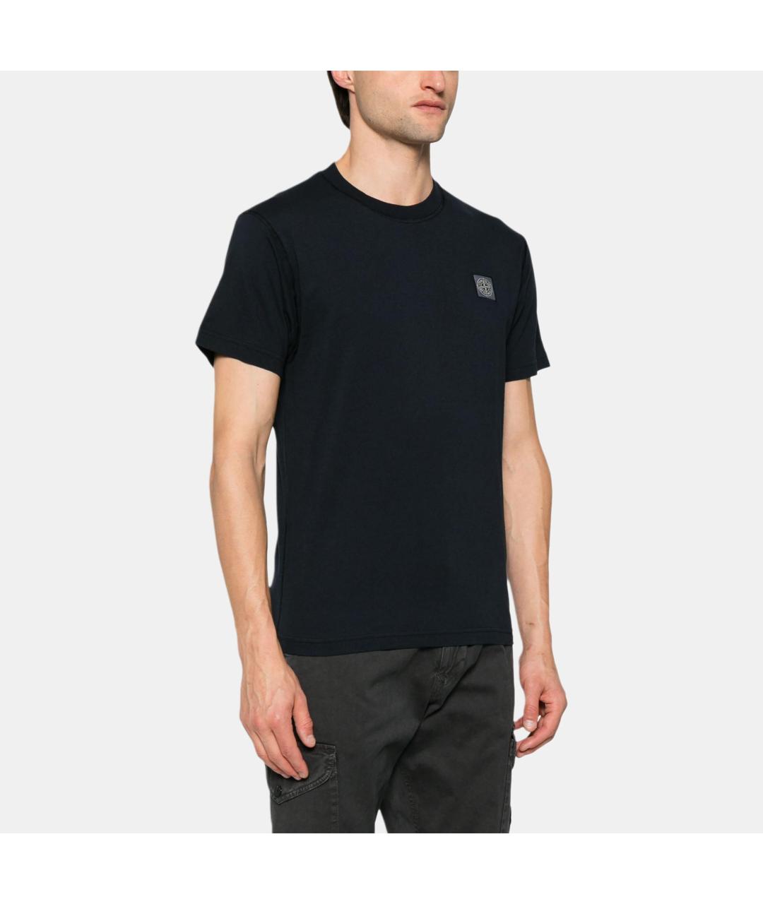 STONE ISLAND Темно-синяя хлопковая футболка, фото 2