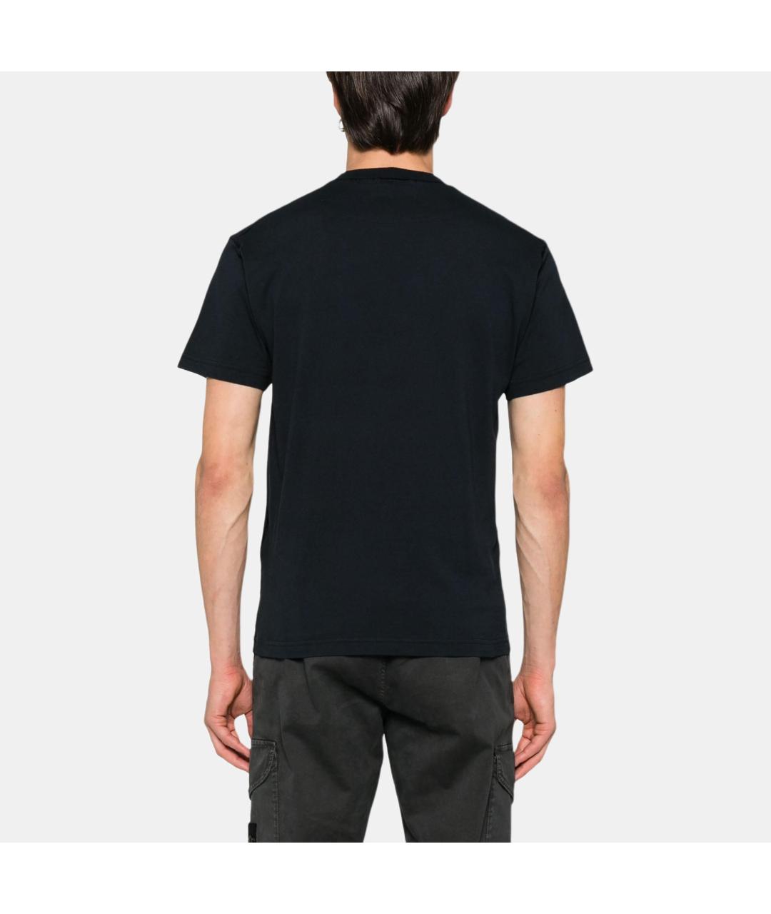 STONE ISLAND Темно-синяя хлопковая футболка, фото 3