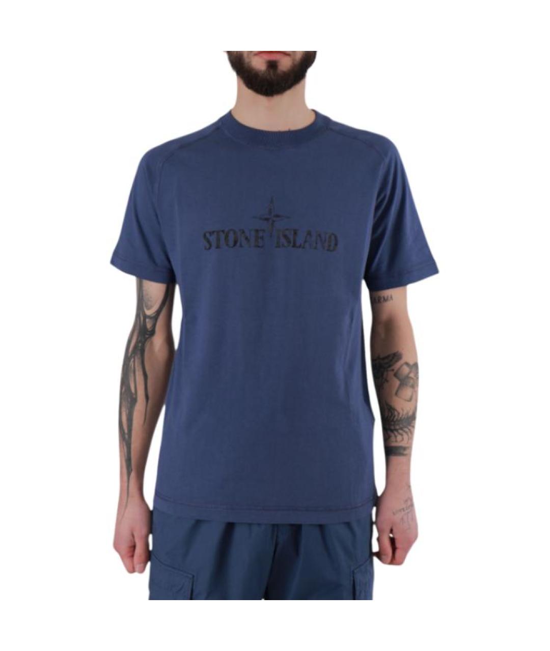 STONE ISLAND Синяя хлопковая футболка, фото 2