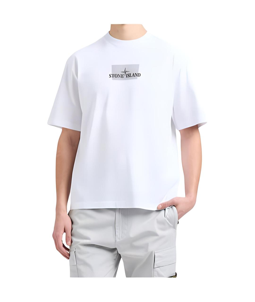 STONE ISLAND Белая хлопковая футболка, фото 2