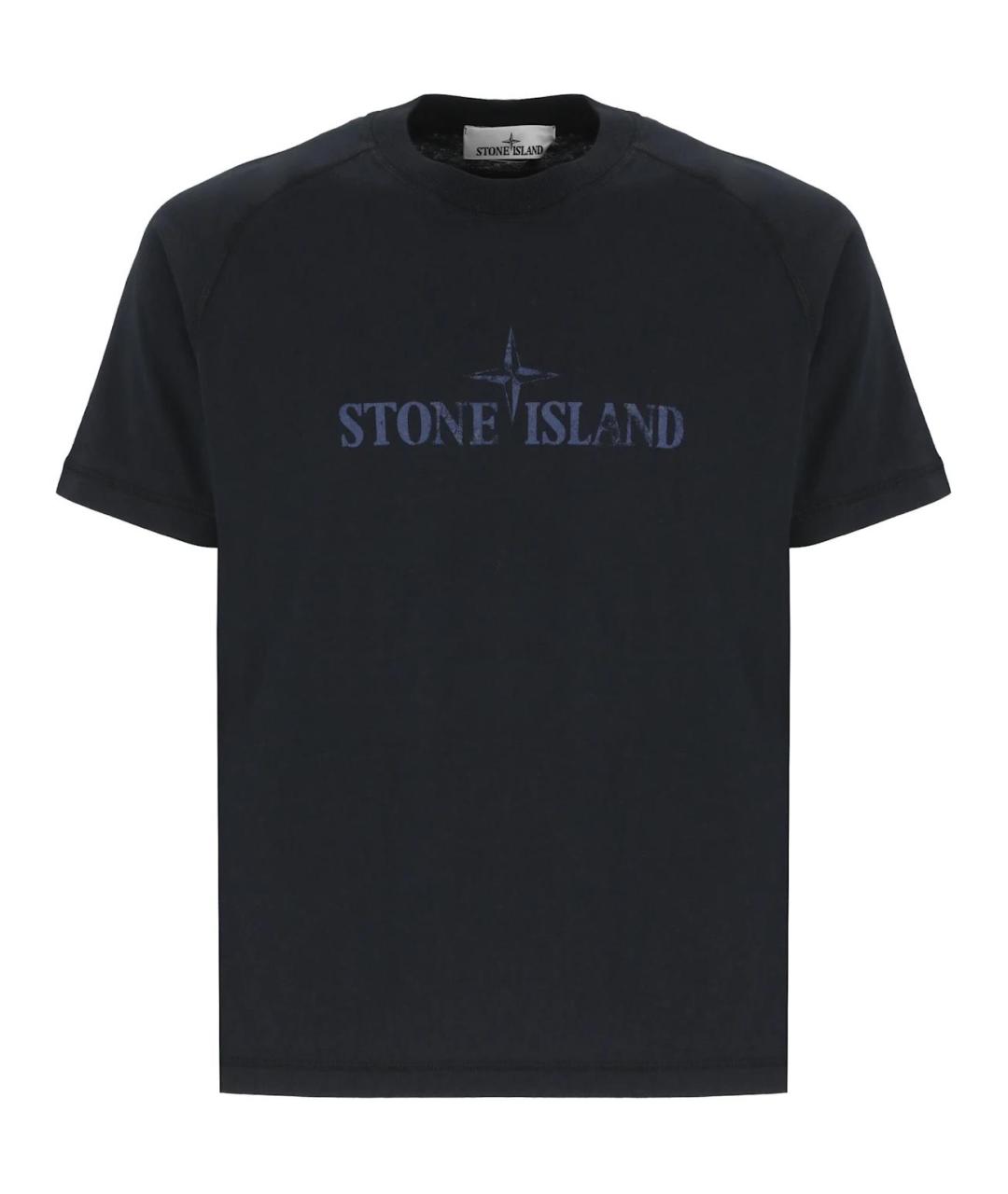 STONE ISLAND Темно-синяя хлопковая футболка, фото 1