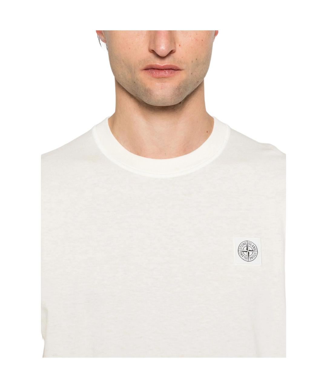 STONE ISLAND Белая хлопковая футболка, фото 4