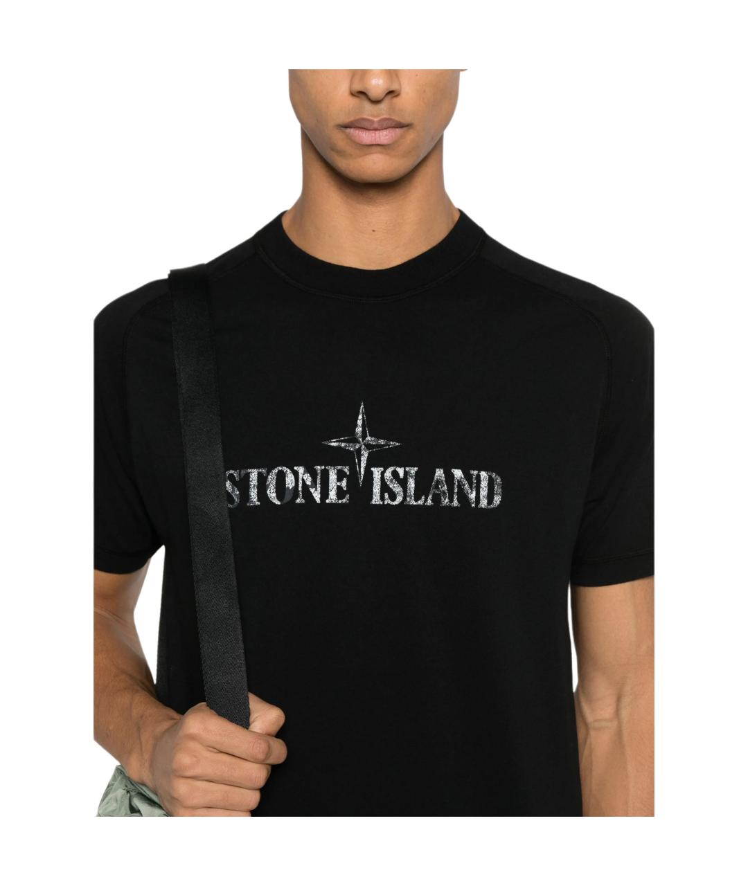 STONE ISLAND Черная хлопковая футболка, фото 2