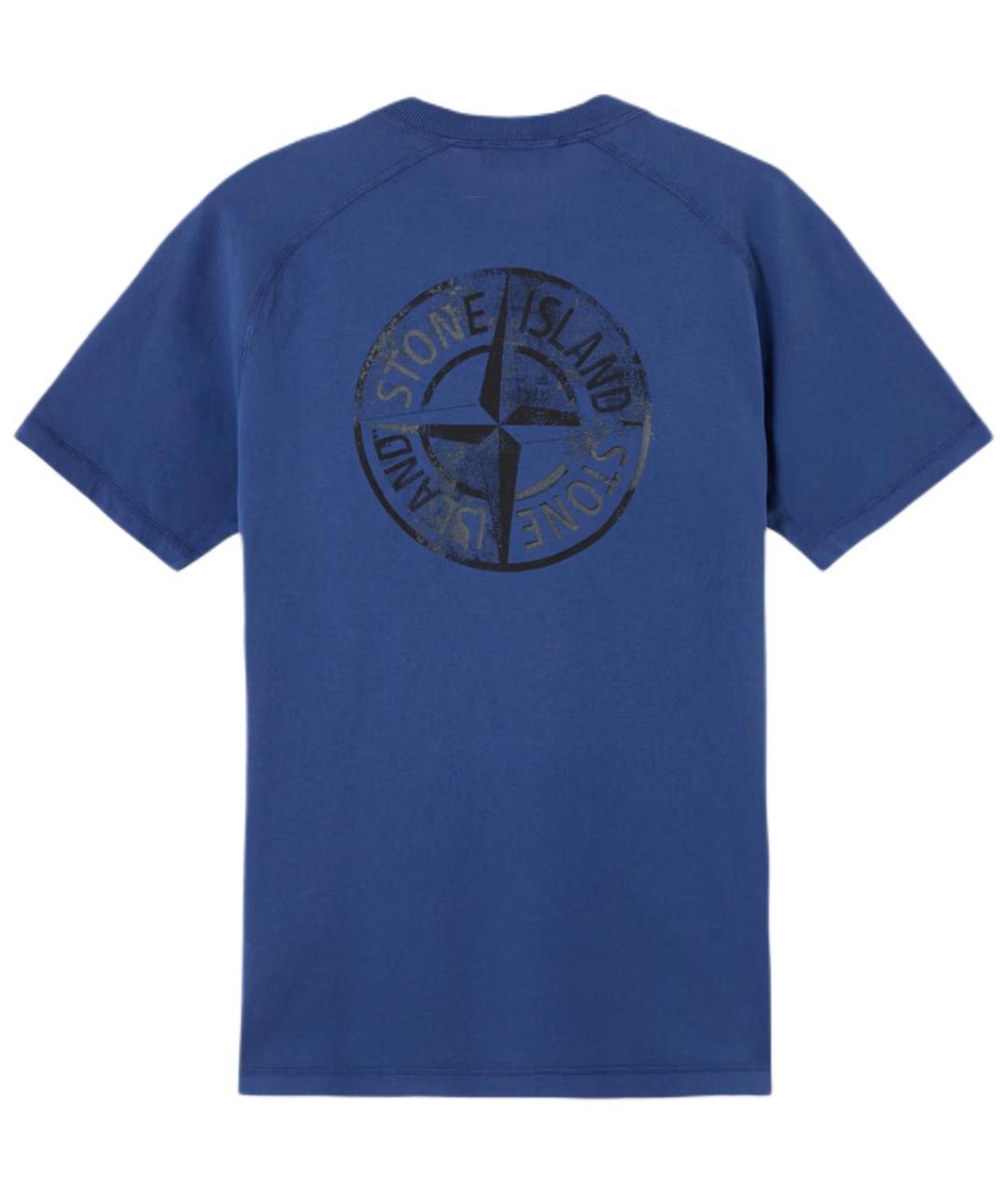 STONE ISLAND Темно-синяя хлопковая футболка, фото 2