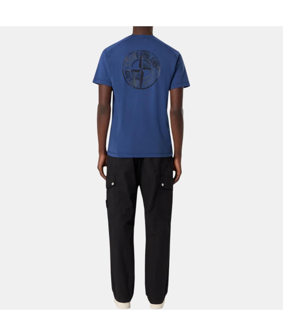 STONE ISLAND Темно-синяя хлопковая футболка, фото 4