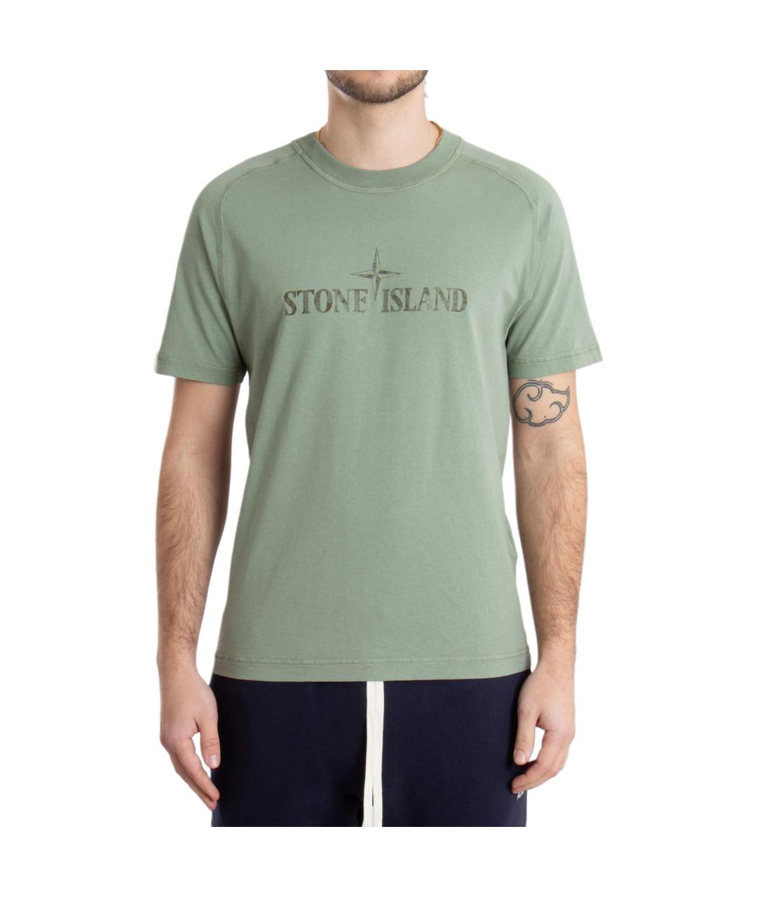 STONE ISLAND Зеленая хлопковая футболка, фото 2
