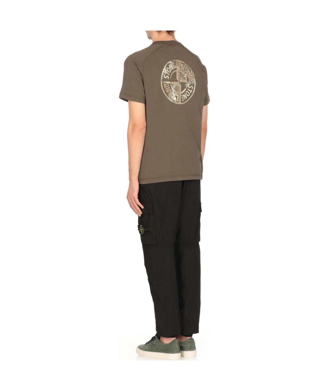 STONE ISLAND Хаки хлопковая футболка, фото 4