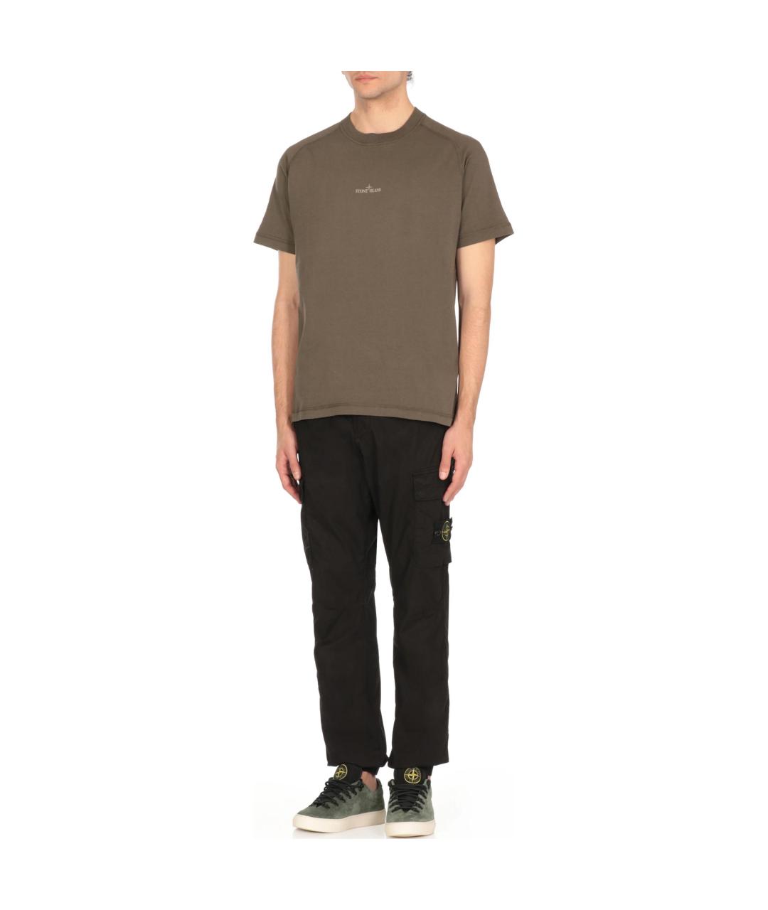 STONE ISLAND Хаки хлопковая футболка, фото 3