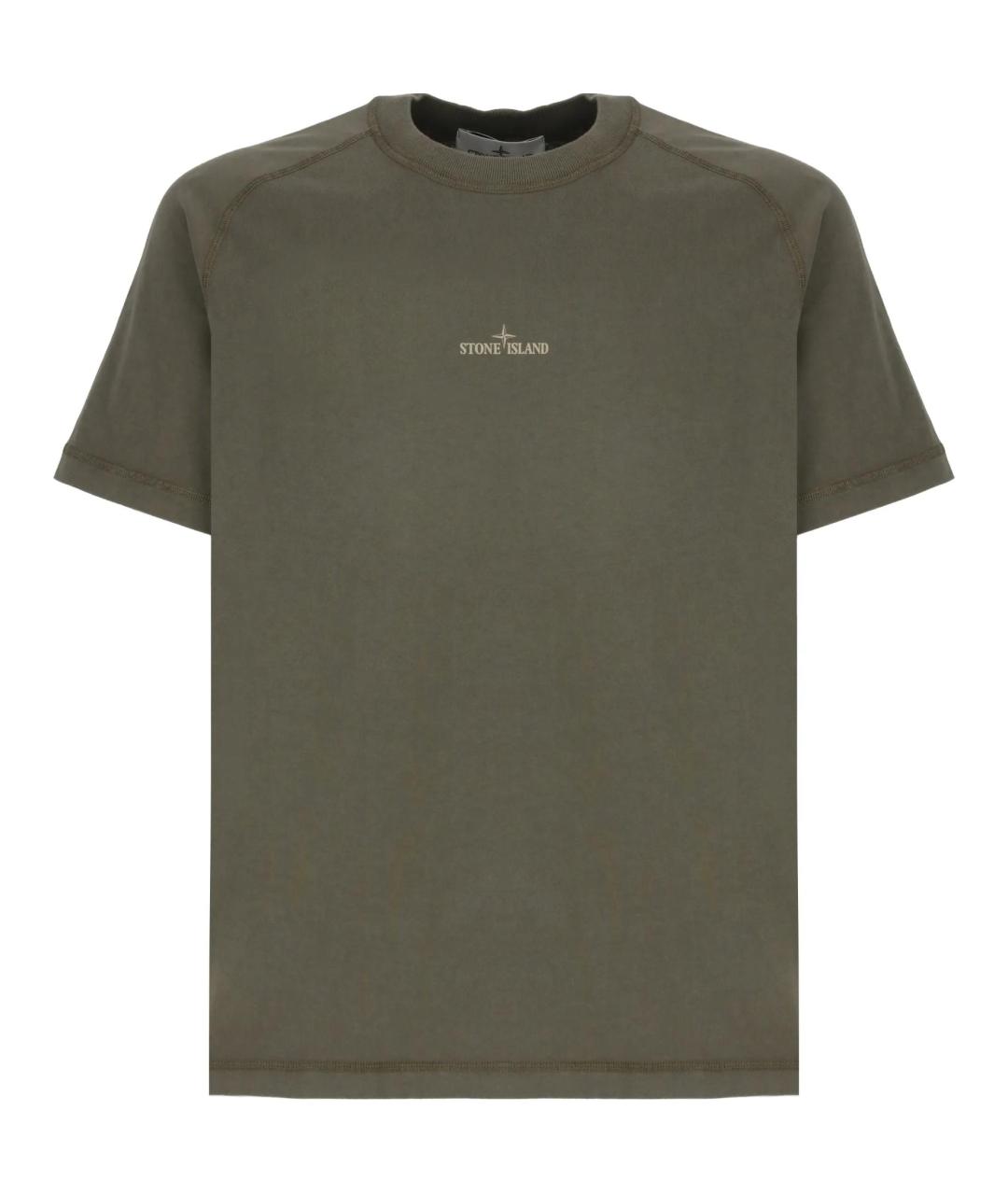 STONE ISLAND Хаки хлопковая футболка, фото 1