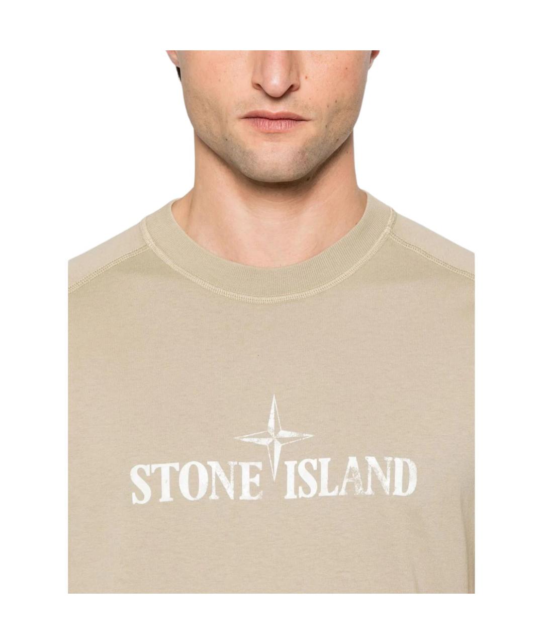 STONE ISLAND Бежевая хлопковая футболка, фото 5