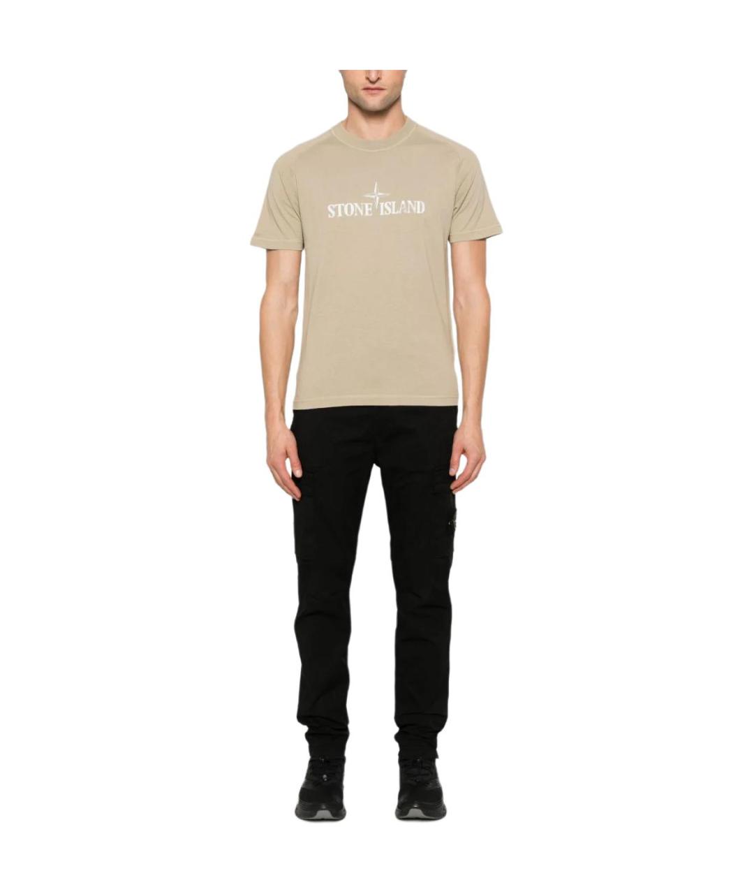 STONE ISLAND Бежевая хлопковая футболка, фото 3