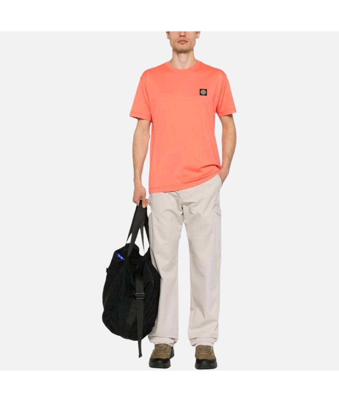 STONE ISLAND Оранжевая хлопковая футболка, фото 3