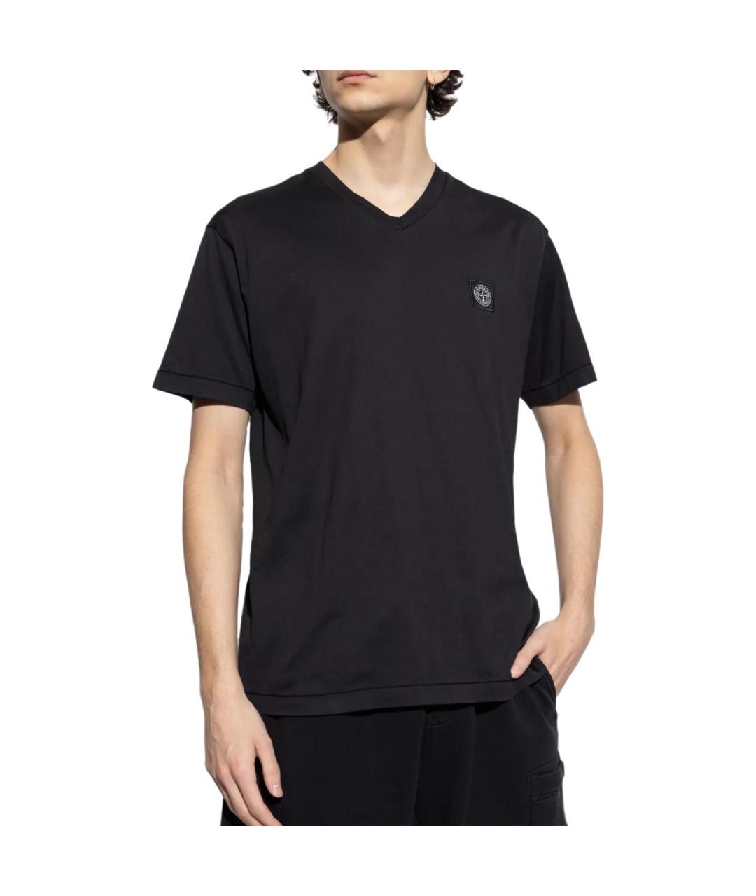 STONE ISLAND Черная хлопковая футболка, фото 2