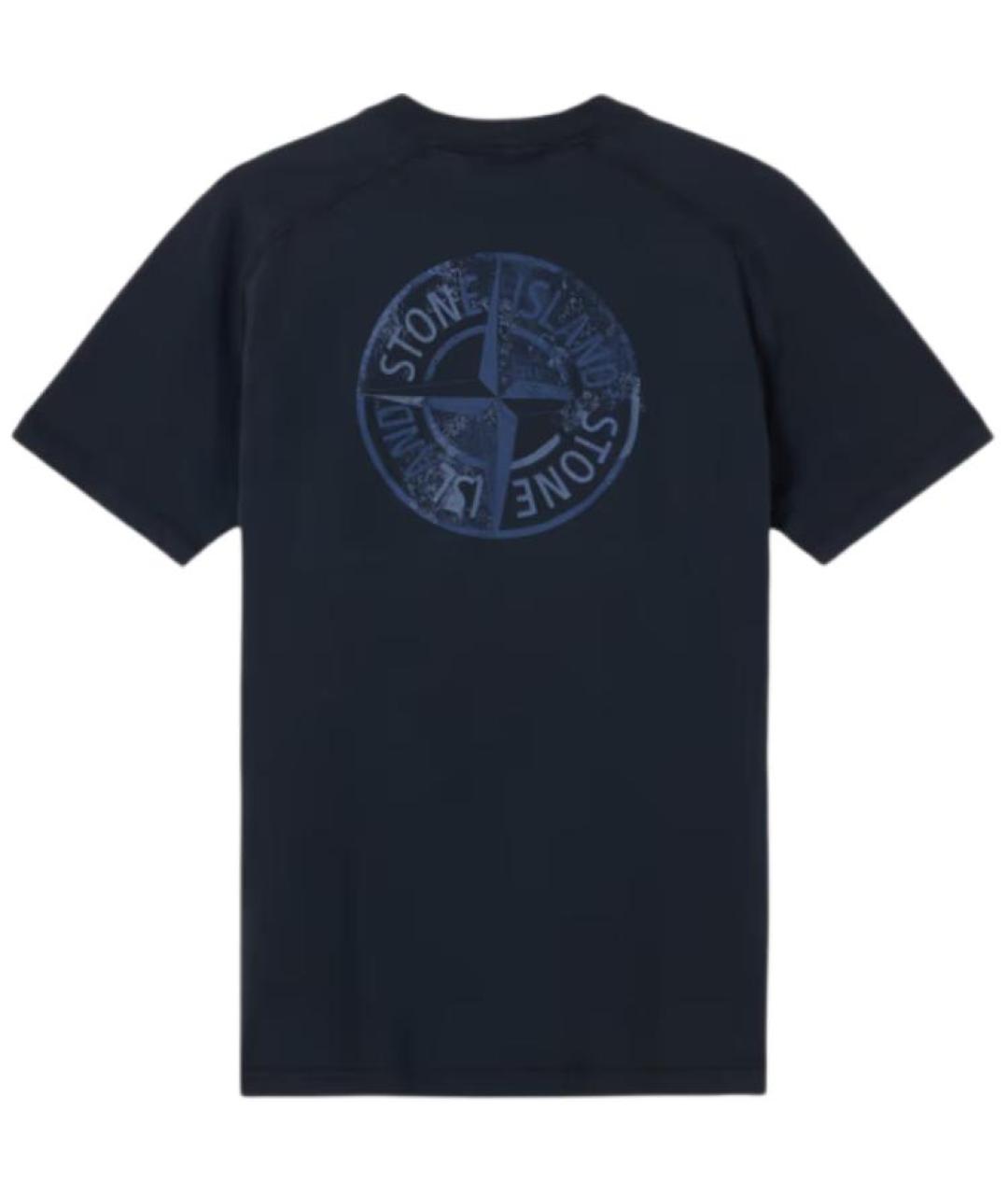 STONE ISLAND Темно-синяя хлопковая футболка, фото 2