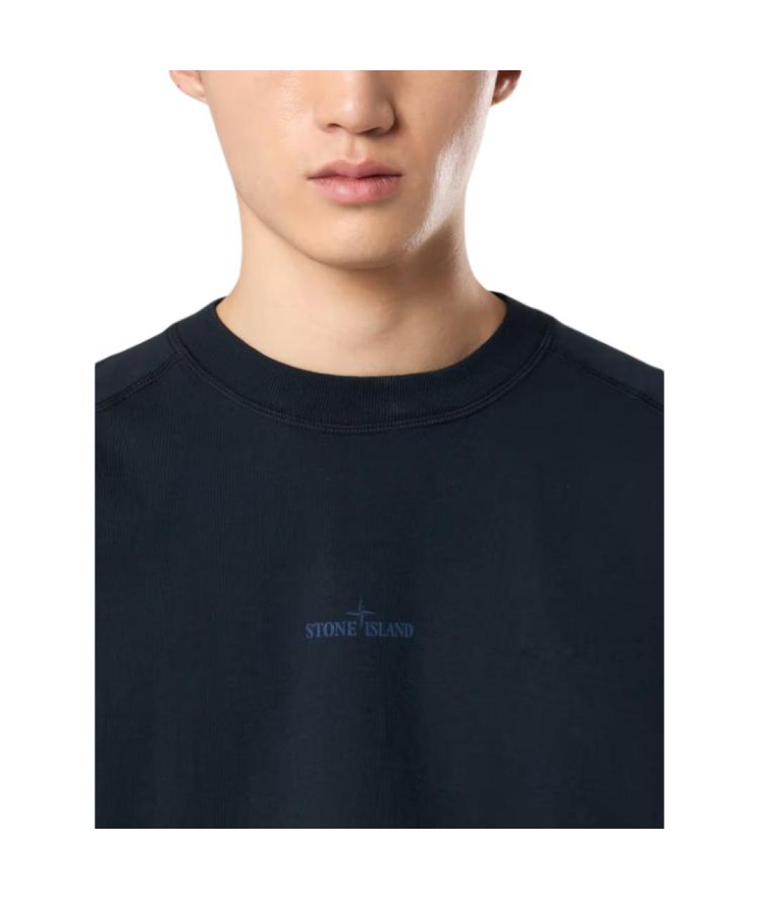 STONE ISLAND Темно-синяя хлопковая футболка, фото 3