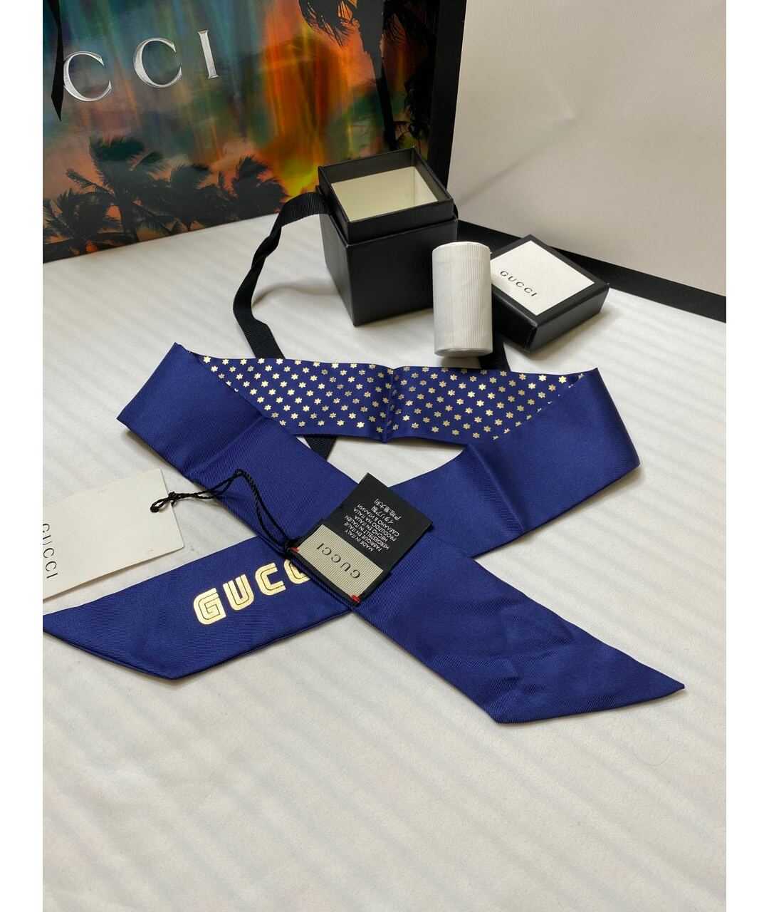 GUCCI Синий шелковый шарф, фото 2
