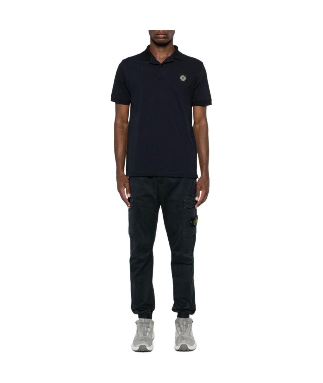 STONE ISLAND Темно-синее хлопковое поло с коротким рукавом, фото 3
