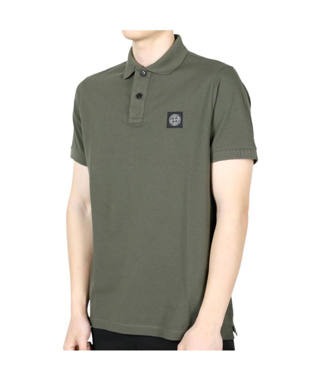 STONE ISLAND Зеленые хлопковое поло с коротким рукавом, фото 5