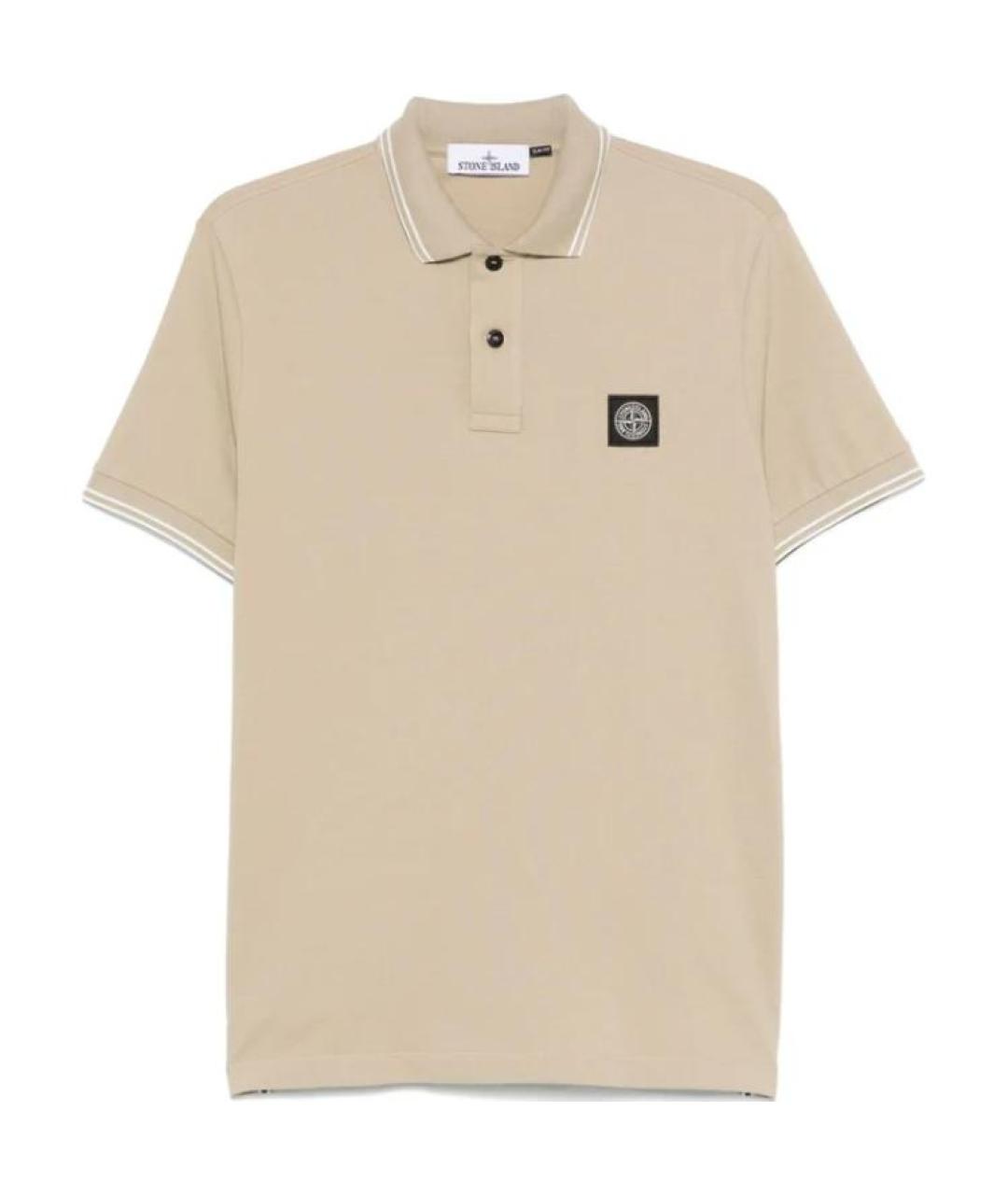 STONE ISLAND Бежевое хлопковое поло с коротким рукавом, фото 1