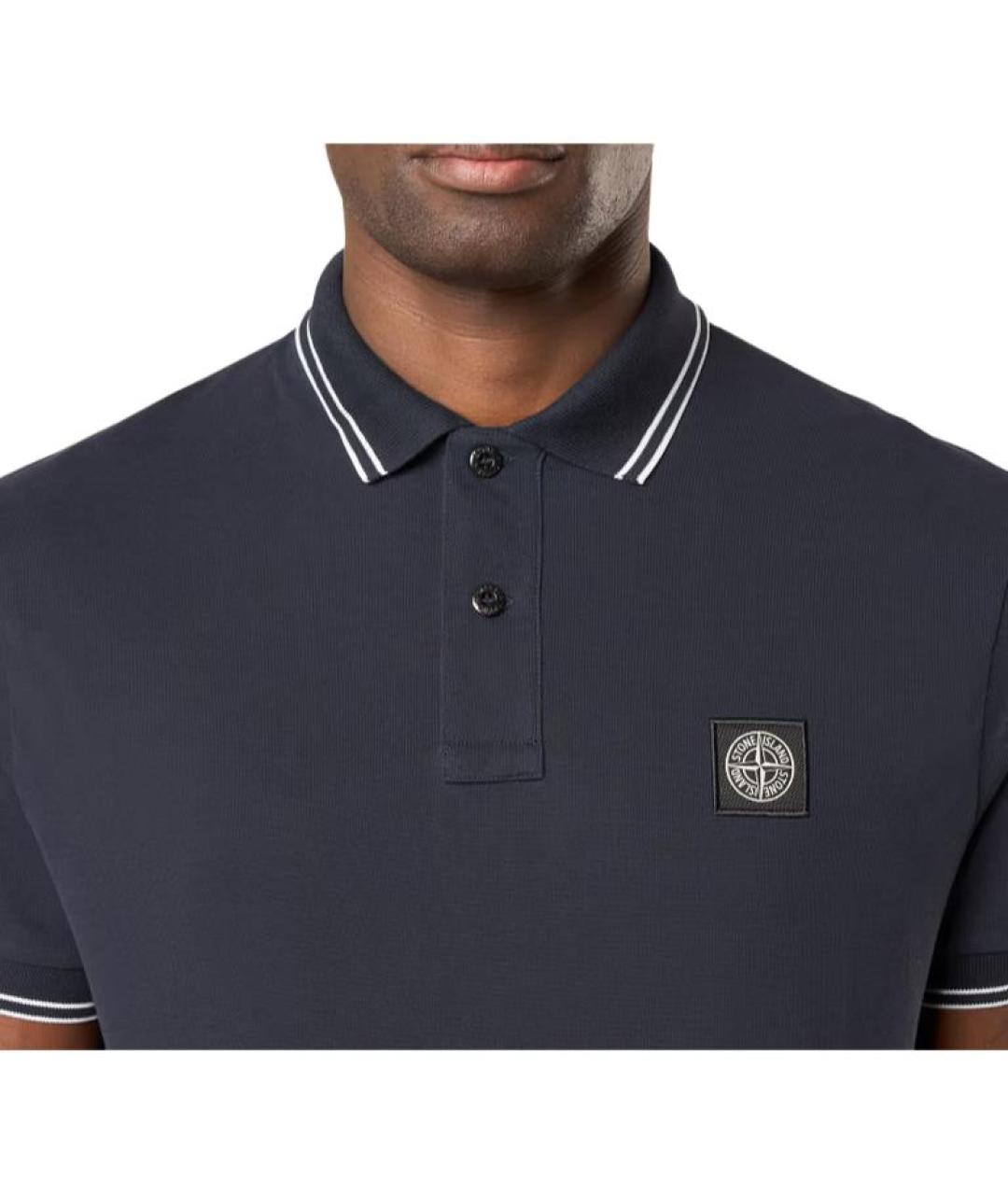 STONE ISLAND Темно-синее хлопковое поло с коротким рукавом, фото 2