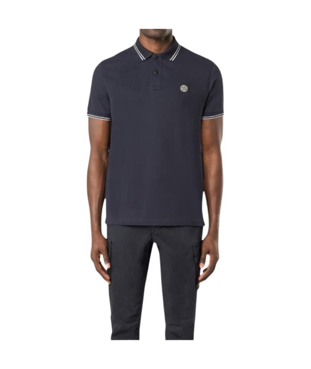 STONE ISLAND Темно-синее хлопковое поло с коротким рукавом, фото 4