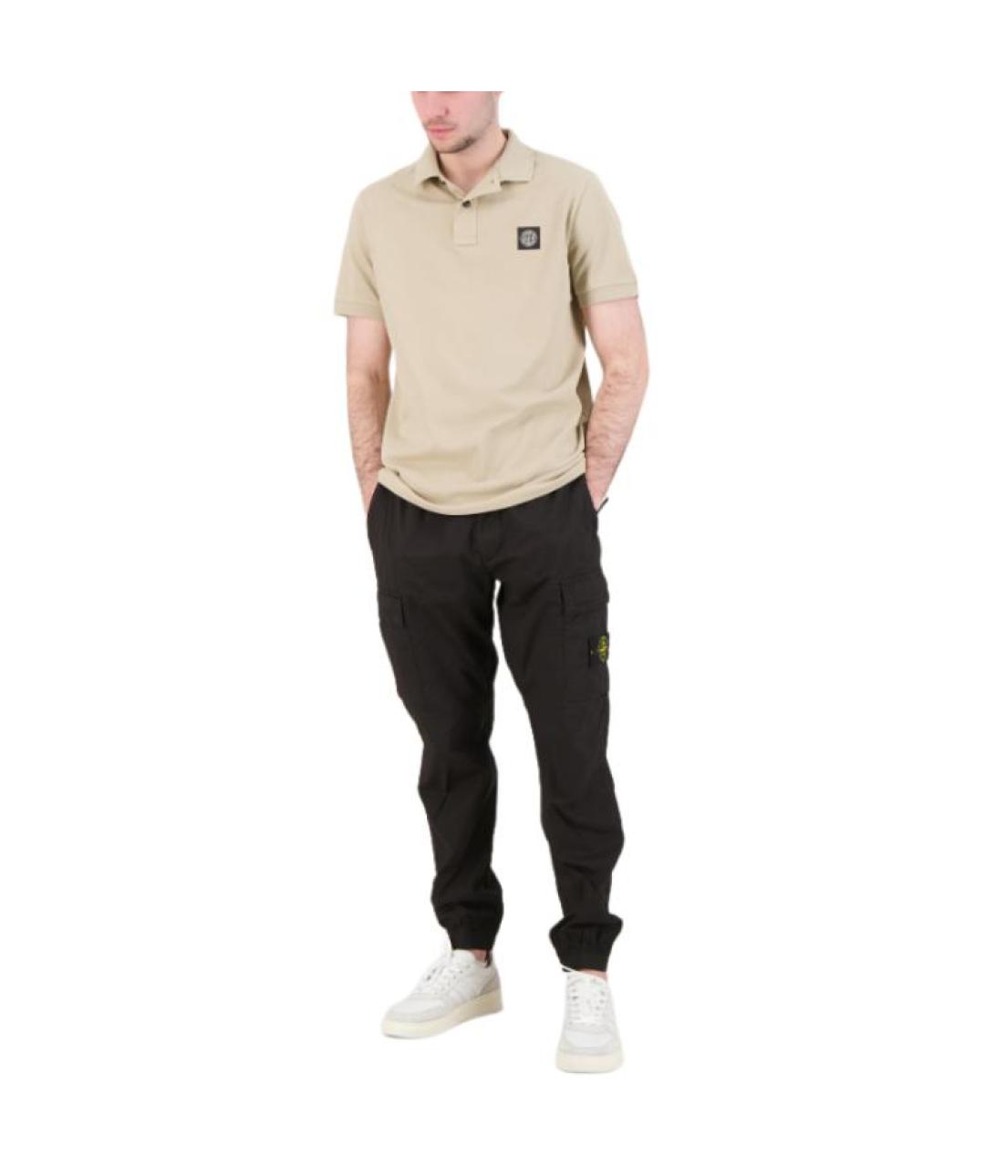 STONE ISLAND Бежевое хлопковое поло с коротким рукавом, фото 4