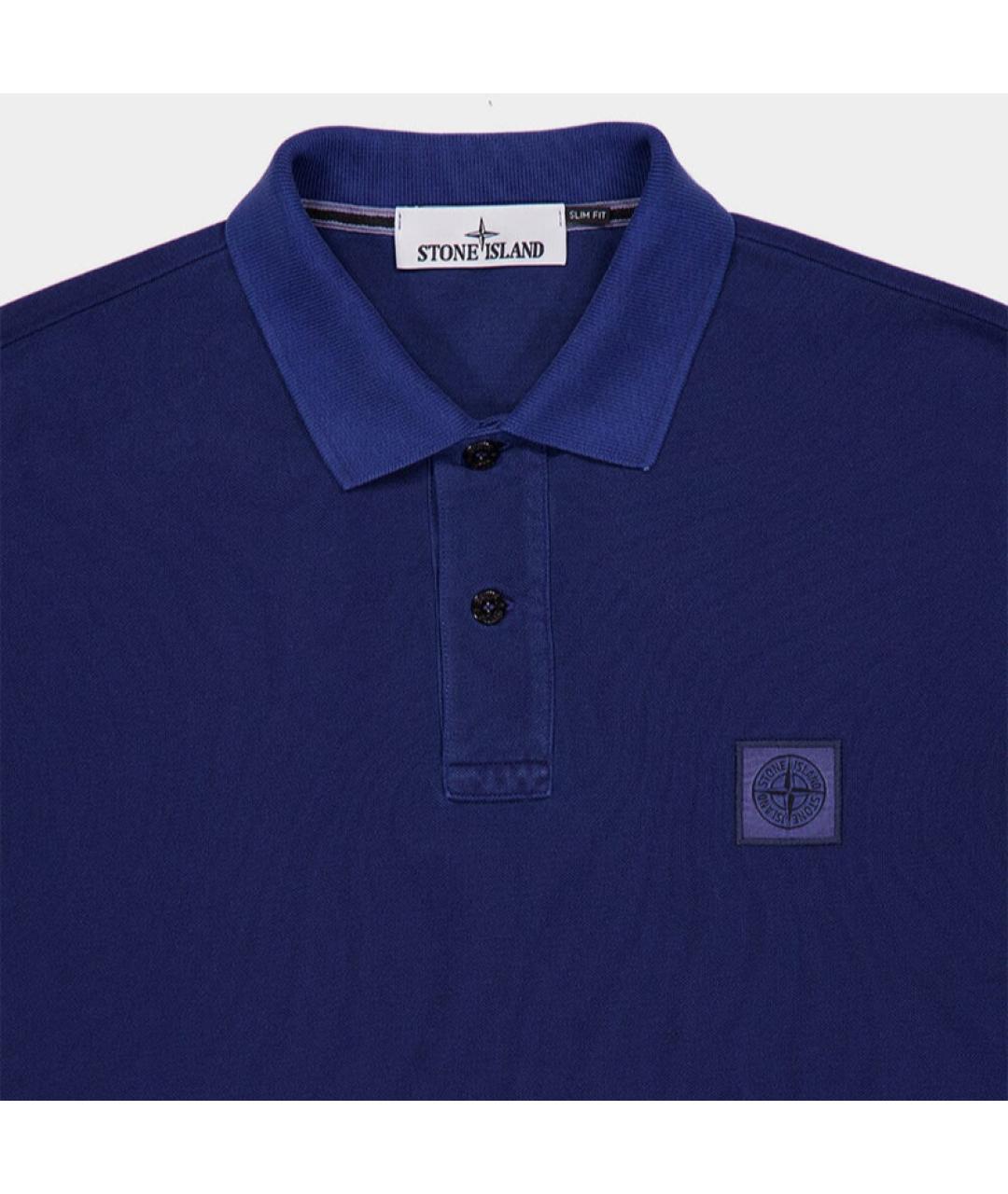 STONE ISLAND Темно-синее хлопковое поло с коротким рукавом, фото 3