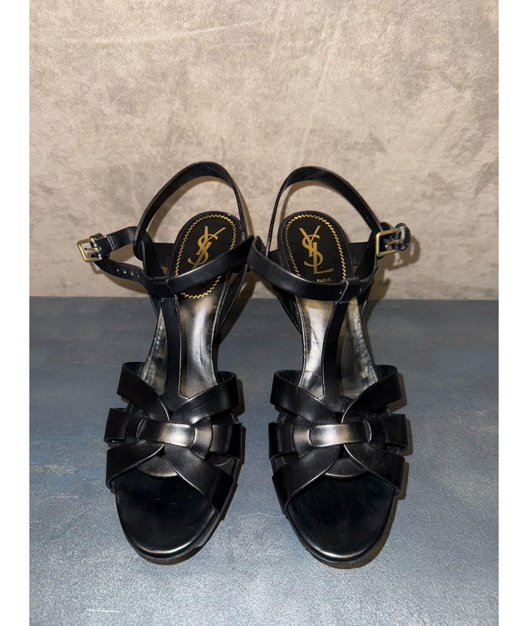 SAINT LAURENT Черные кожаные босоножки, фото 2