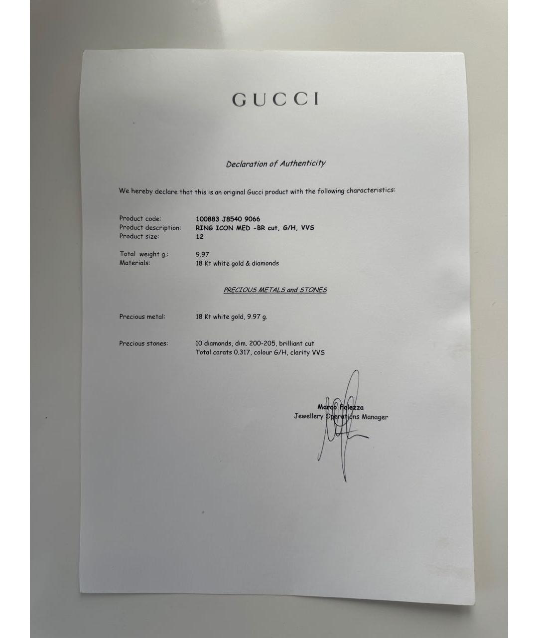 GUCCI Серебряное кольцо из белого золота, фото 4