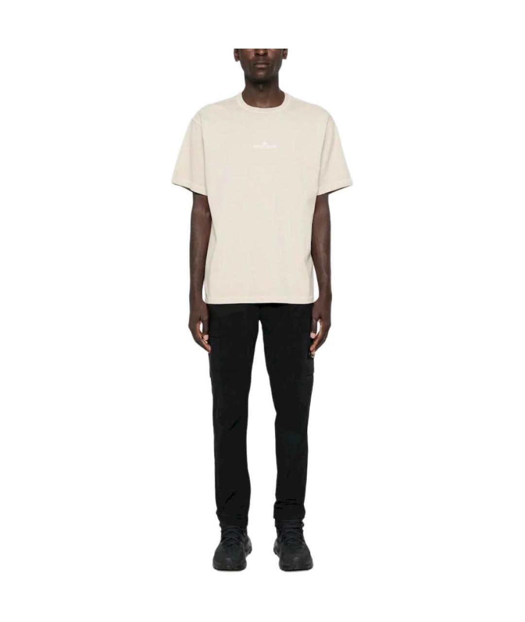 STONE ISLAND Бежевая хлопковая футболка, фото 2