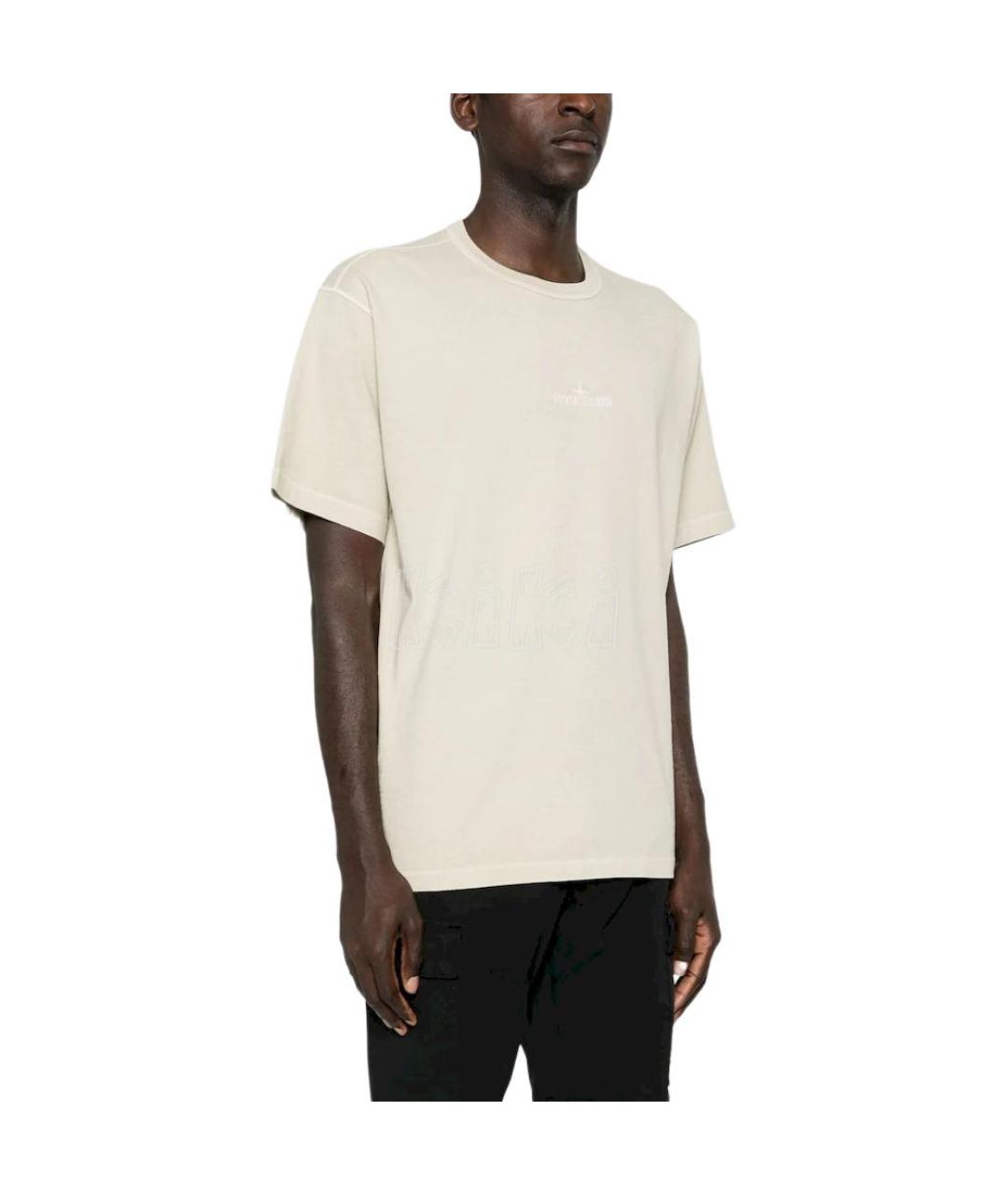 STONE ISLAND Бежевая хлопковая футболка, фото 4