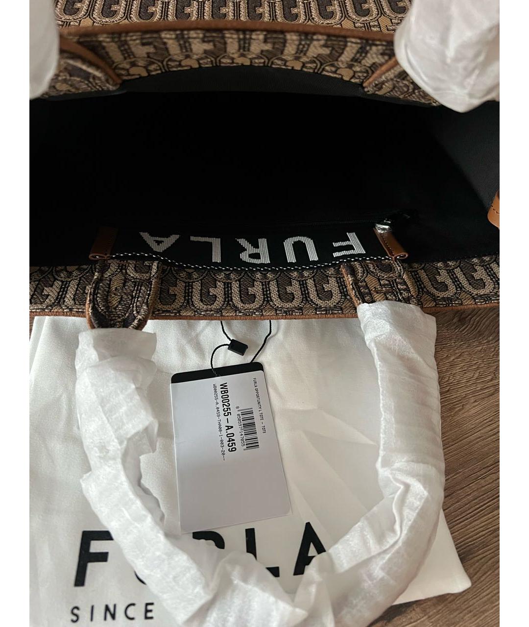 FURLA Коричневая тканевая сумка тоут, фото 5