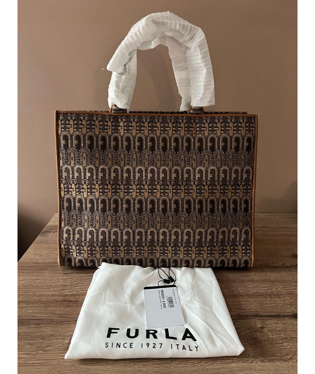 FURLA Коричневая тканевая сумка тоут, фото 3