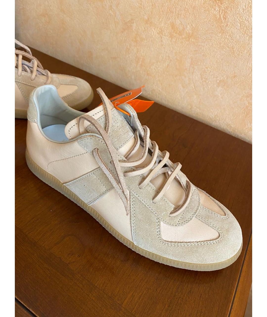 MAISON MARGIELA Бежевые кожаные кеды, фото 6