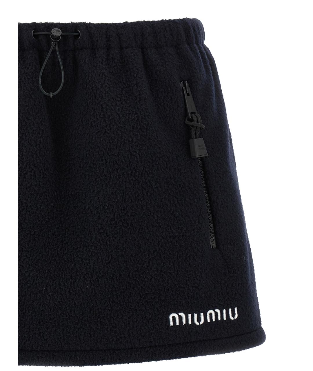 MIU MIU Темно-синяя полиэстеровая юбка мини, фото 2