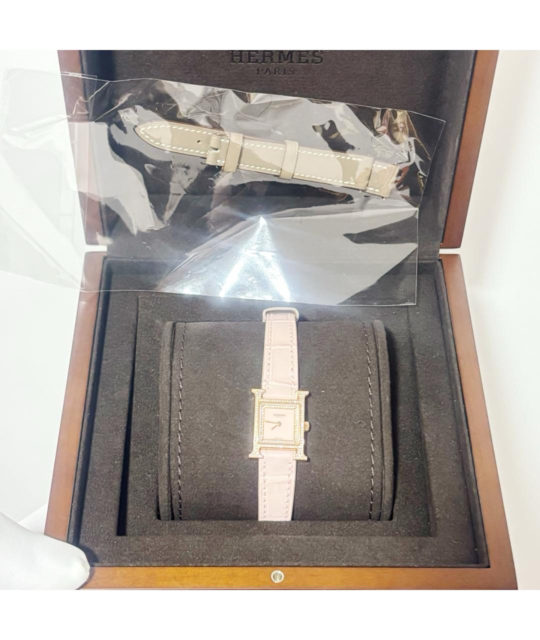 HERMES Розовые кожаные часы, фото 2