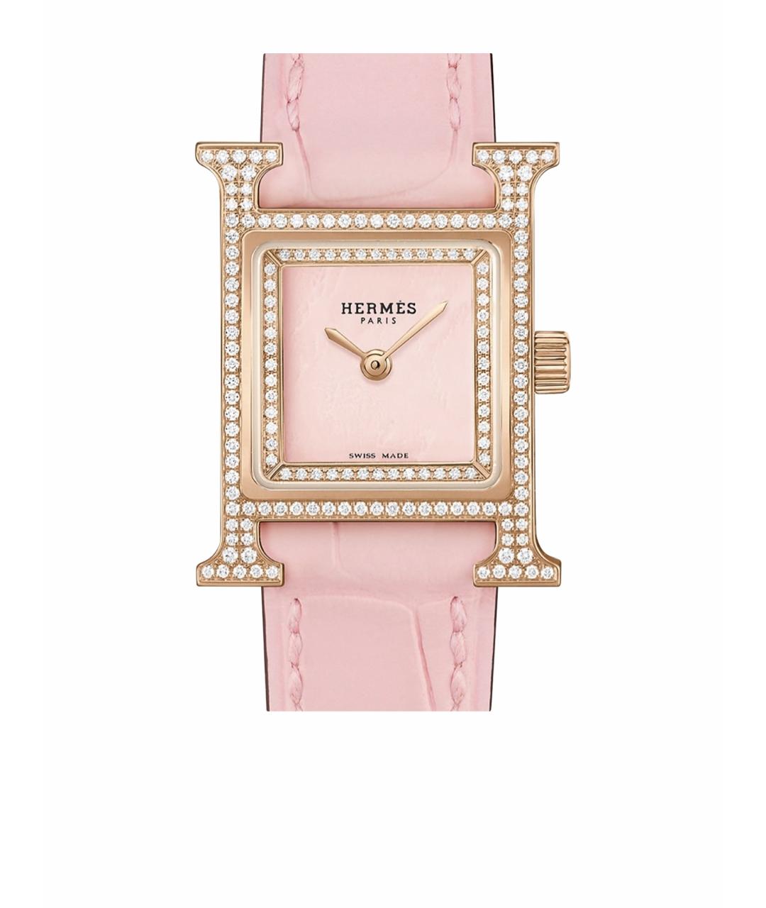 HERMES Розовые кожаные часы, фото 1