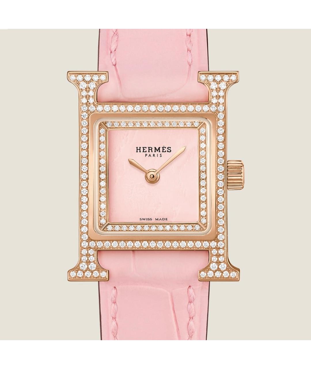 HERMES Розовые кожаные часы, фото 7