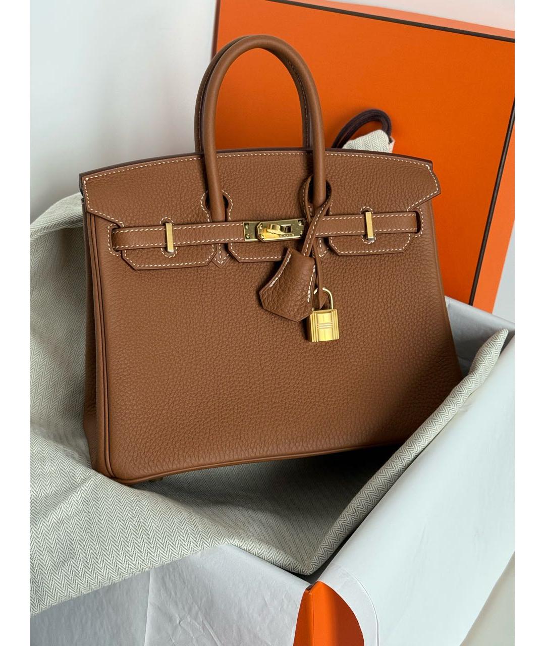 HERMES Коричневая кожаная сумка с короткими ручками, фото 6