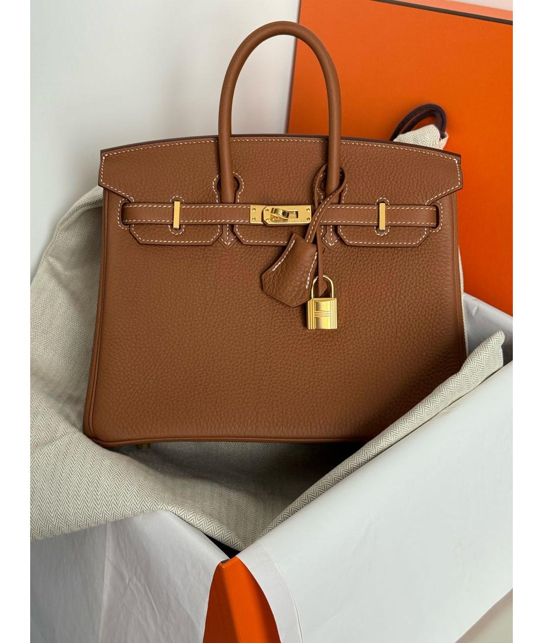 HERMES Коричневая кожаная сумка с короткими ручками, фото 2